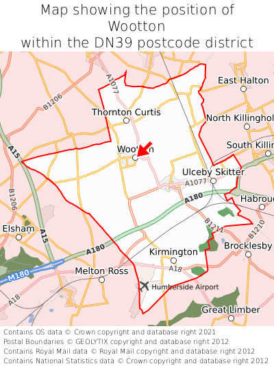 Map showing location of Wootton within DN39