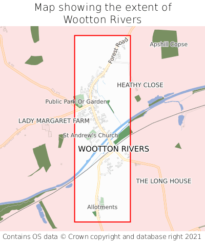 Map showing extent of Wootton Rivers as bounding box