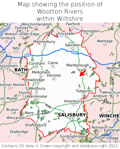 Map showing location of Wootton Rivers within Wiltshire