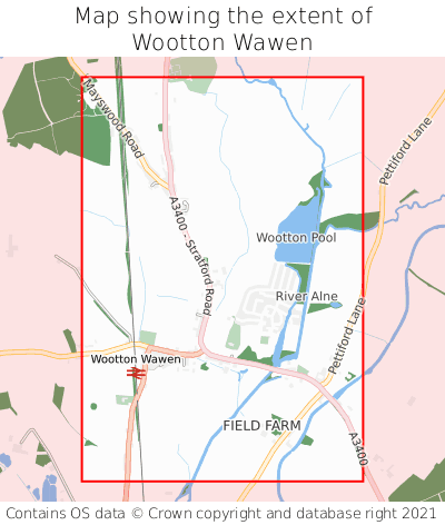 Map showing extent of Wootton Wawen as bounding box
