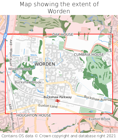 Map showing extent of Worden as bounding box
