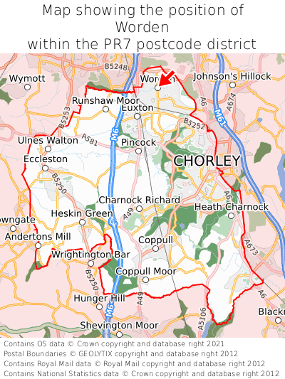 Map showing location of Worden within PR7