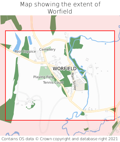 Map showing extent of Worfield as bounding box