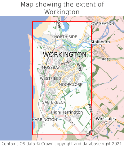Map showing extent of Workington as bounding box