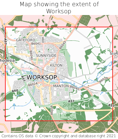 Map showing extent of Worksop as bounding box