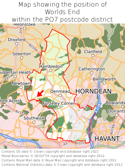 Map showing location of Worlds End within PO7