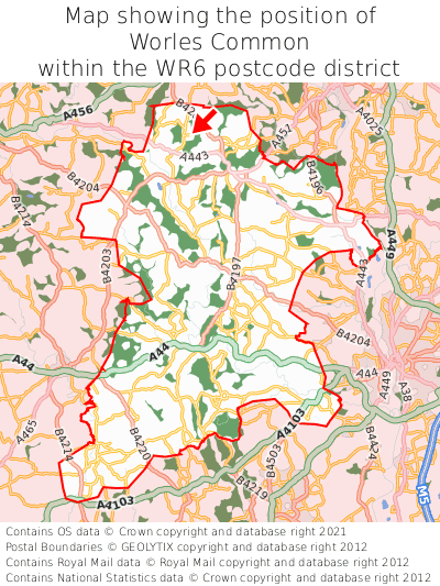 Map showing location of Worles Common within WR6