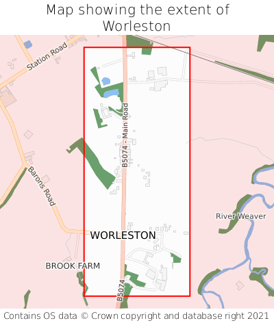 Map showing extent of Worleston as bounding box