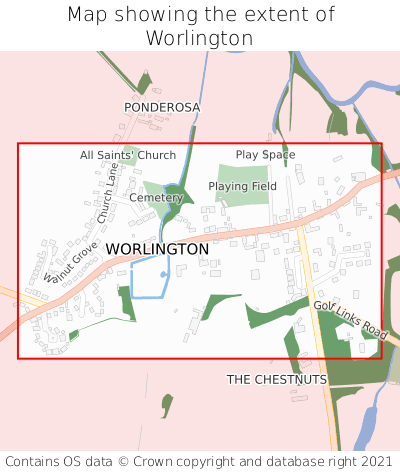 Map showing extent of Worlington as bounding box