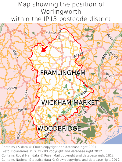 Map showing location of Worlingworth within IP13