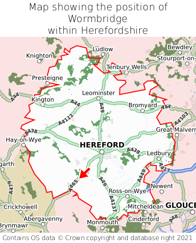 Map showing location of Wormbridge within Herefordshire