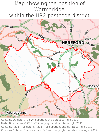 Map showing location of Wormbridge within HR2