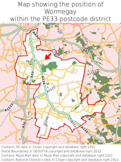 Map showing location of Wormegay within PE33