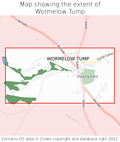 Map showing extent of Wormelow Tump as bounding box
