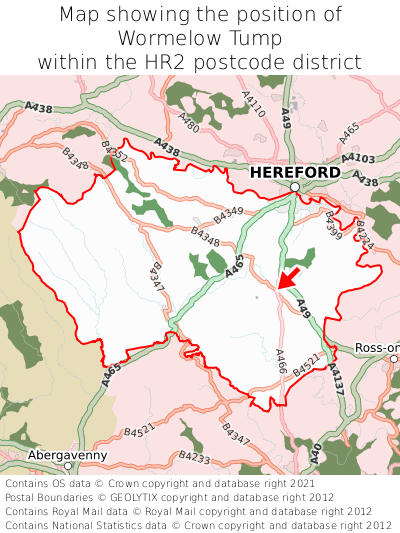 Map showing location of Wormelow Tump within HR2