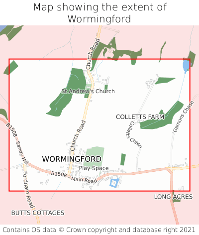 Map showing extent of Wormingford as bounding box