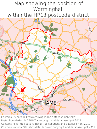 Map showing location of Worminghall within HP18