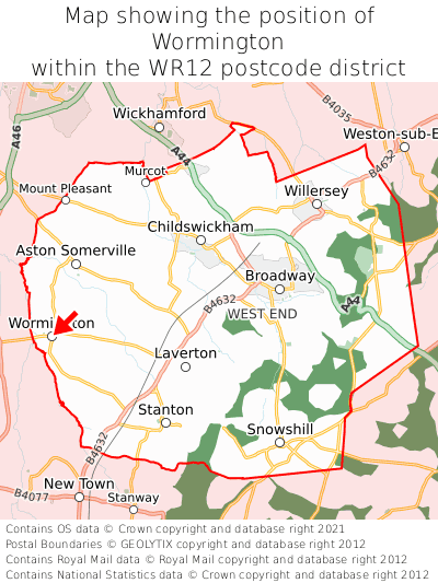 Map showing location of Wormington within WR12
