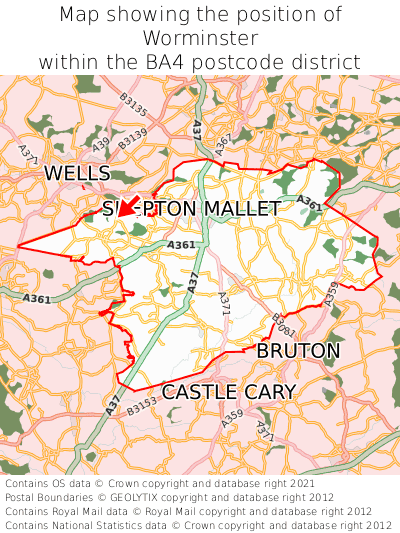 Map showing location of Worminster within BA4