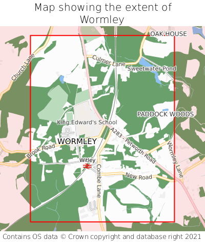 Map showing extent of Wormley as bounding box