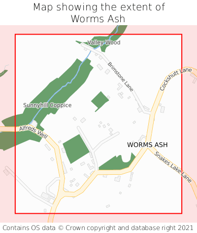 Map showing extent of Worms Ash as bounding box