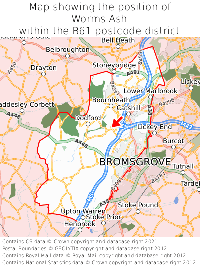 Map showing location of Worms Ash within B61