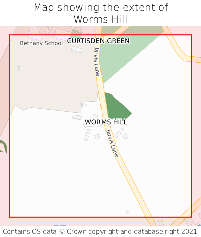 Map showing extent of Worms Hill as bounding box