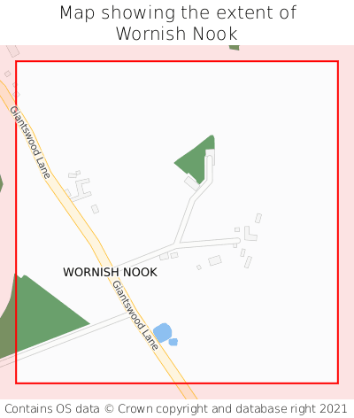 Map showing extent of Wornish Nook as bounding box