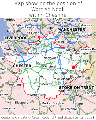 Map showing location of Wornish Nook within Cheshire