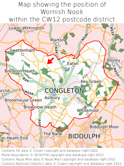 Map showing location of Wornish Nook within CW12