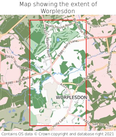 Map showing extent of Worplesdon as bounding box