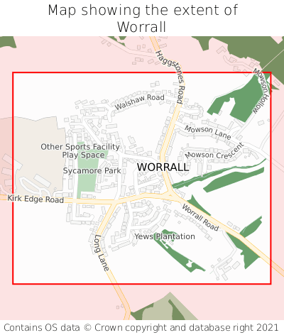 Map showing extent of Worrall as bounding box