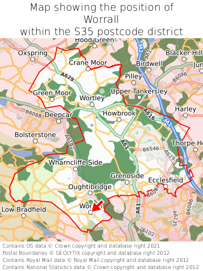 Map showing location of Worrall within S35