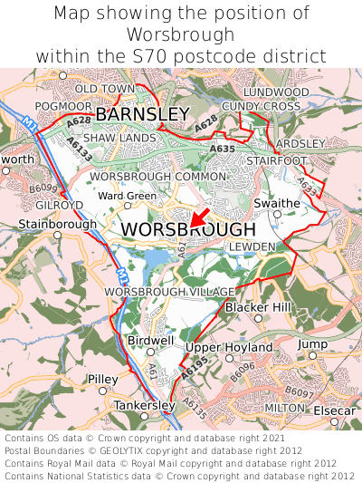Map showing location of Worsbrough within S70