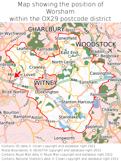 Map showing location of Worsham within OX29