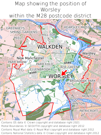 Map showing location of Worsley within M28