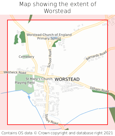 Map showing extent of Worstead as bounding box