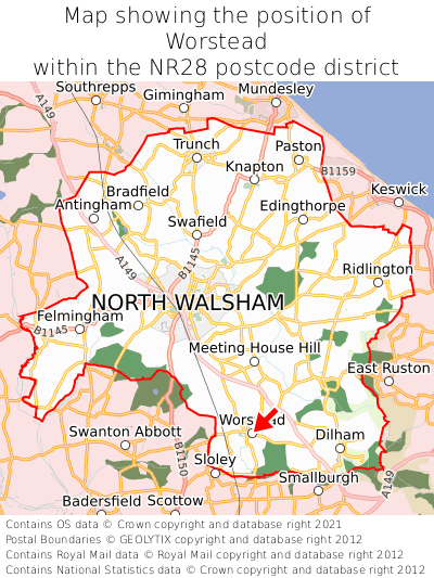 Map showing location of Worstead within NR28