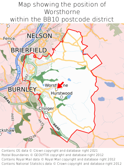 Map showing location of Worsthorne within BB10