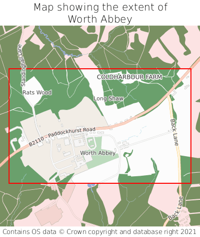 Map showing extent of Worth Abbey as bounding box