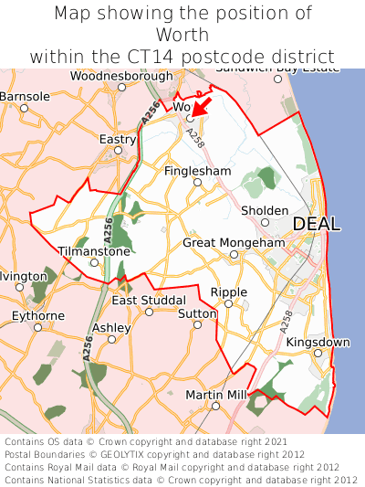Map showing location of Worth within CT14