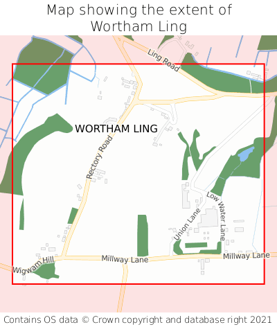 Map showing extent of Wortham Ling as bounding box