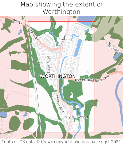 Map showing extent of Worthington as bounding box