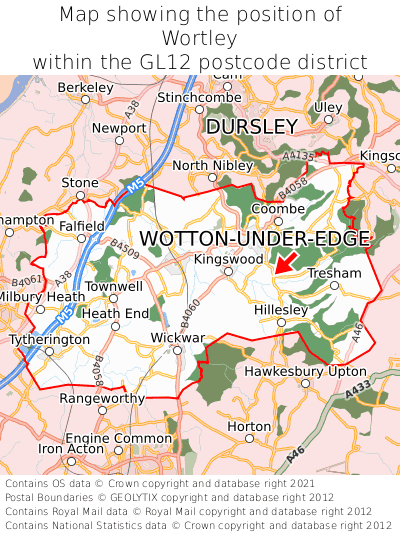 Map showing location of Wortley within GL12