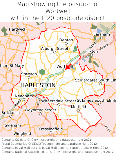 Map showing location of Wortwell within IP20