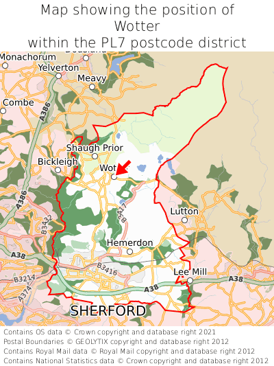 Map showing location of Wotter within PL7