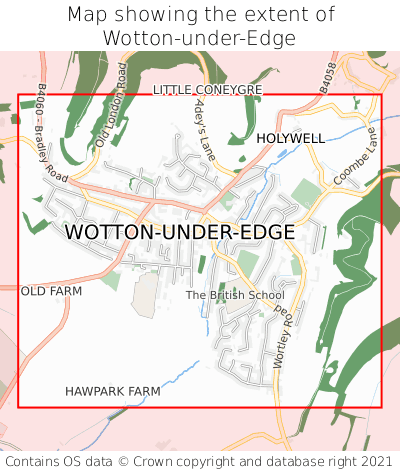 Map showing extent of Wotton-under-Edge as bounding box
