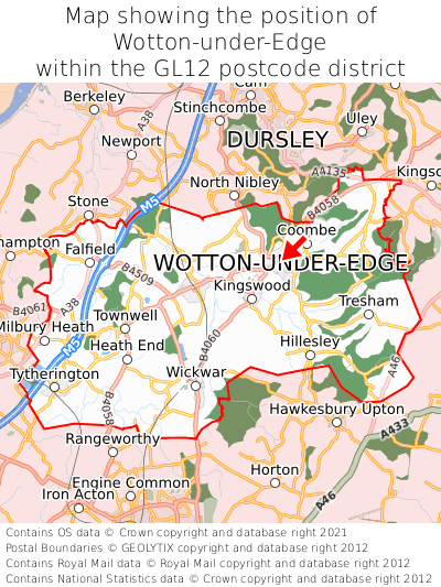 Map showing location of Wotton-under-Edge within GL12