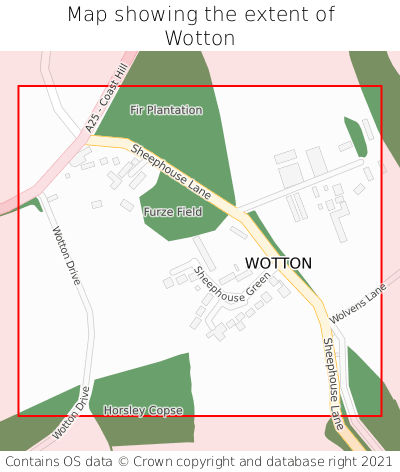 Map showing extent of Wotton as bounding box