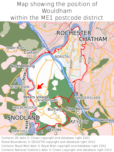Map showing location of Wouldham within ME1